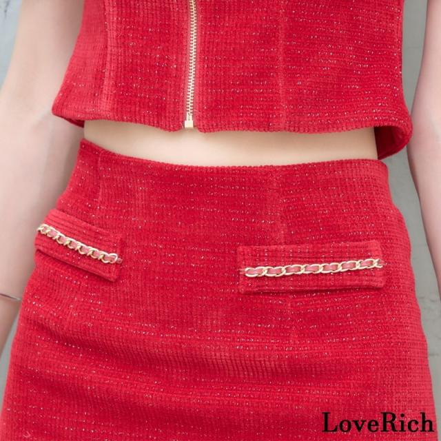 LoveRich ラブリッチ 【SMLサイズ/2カラー】ラメ入りツイード チェーン 襟付き 半袖 セットアップ ファスナー 背中隠し タイト セクシー ミニドレス [1511]_8