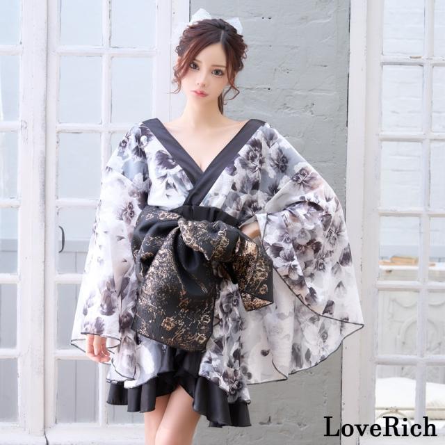 LoveRich ラブリッチ 【高級ライン】【2点セット/2カラー】和柄 花柄 フリル ミニ 豪華 帯 花魁 着物 ドレス コスプレ ハロウィン キャバドレス [1519]_2