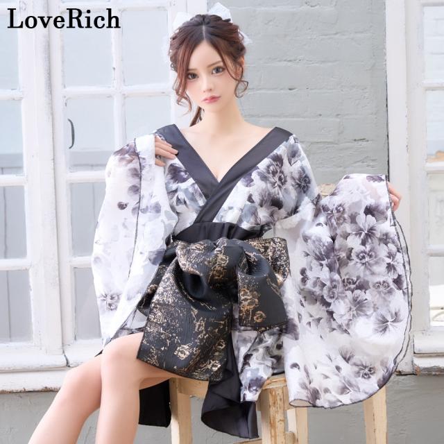LoveRich ラブリッチ 【高級ライン】【2点セット/2カラー】和柄 花柄 フリル ミニ 豪華 帯 花魁 着物 ドレス コスプレ ハロウィン キャバドレス [1519]_3