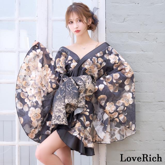 LoveRich ラブリッチ 【高級ライン】【2点セット/2カラー】和柄 花柄 フリル ミニ 豪華 帯 花魁 着物 ドレス コスプレ ハロウィン キャバドレス [1519]_6
