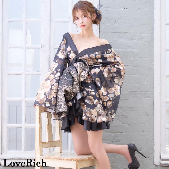 LoveRich ラブリッチ 【高級ライン】【2点セット/2カラー】和柄 花柄 フリル ミニ 豪華 帯 花魁 着物 ドレス コスプレ ハロウィン キャバドレス [1519]_7