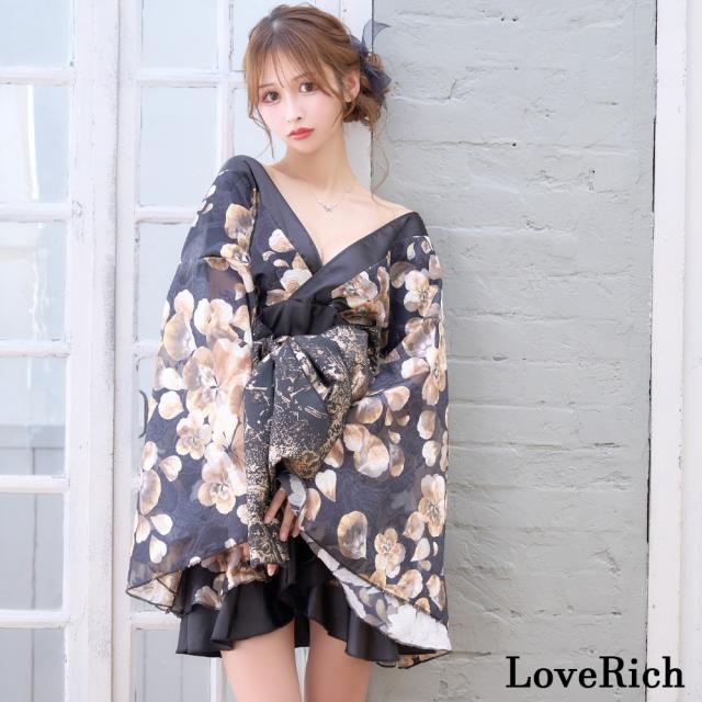 LoveRich ラブリッチ 【高級ライン】【2点セット/2カラー】和柄 花柄 フリル ミニ 豪華 帯 花魁 着物 ドレス コスプレ ハロウィン キャバドレス [1519]_8