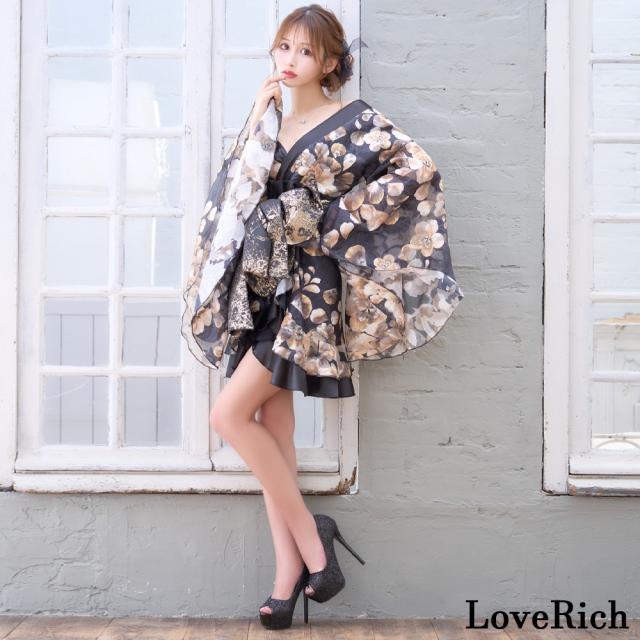 LoveRich ラブリッチ 【高級ライン】【2点セット/2カラー】和柄 花柄 フリル ミニ 豪華 帯 花魁 着物 ドレス コスプレ ハロウィン キャバドレス [1519]_9