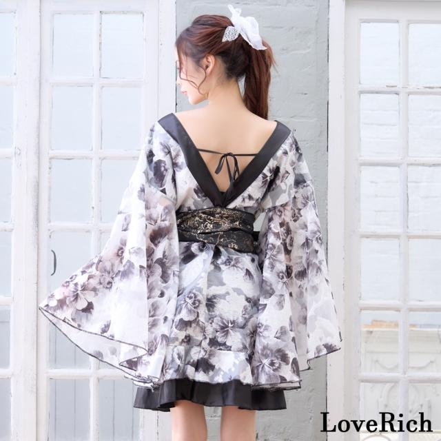 LoveRich ラブリッチ 【高級ライン】【2点セット/2カラー】和柄 花柄 フリル ミニ 豪華 帯 花魁 着物 ドレス コスプレ ハロウィン キャバドレス [1519]_14