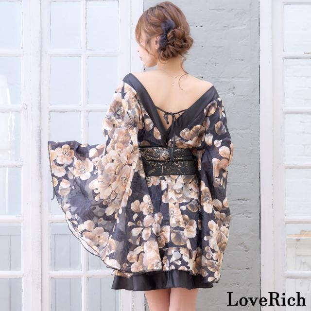 LoveRich ラブリッチ 【高級ライン】【2点セット/2カラー】和柄 花柄 フリル ミニ 豪華 帯 花魁 着物 ドレス コスプレ ハロウィン キャバドレス [1519]_15