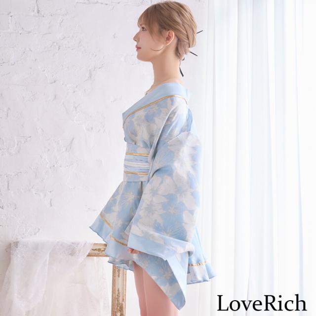 LoveRich ラブリッチ 【2点セット/2カラー】花柄 和柄 ツートン フリル ミニ 豪華 帯 リボン 花魁 着物 ドレス コスプレ イベント ハロウィン [1527]_4