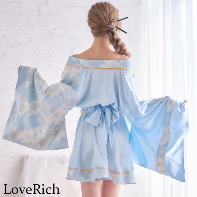 LoveRich ラブリッチ 【2点セット/2カラー】花柄 和柄 ツートン フリル ミニ 豪華 帯 リボン 花魁 着物 ドレス コスプレ イベント ハロウィン [1527]_5