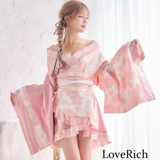 LoveRich ラブリッチ 【2点セット/2カラー】花柄 和柄 ツートン フリル ミニ 豪華 帯 リボン 花魁 着物 ドレス コスプレ イベント ハロウィン [1527]_7