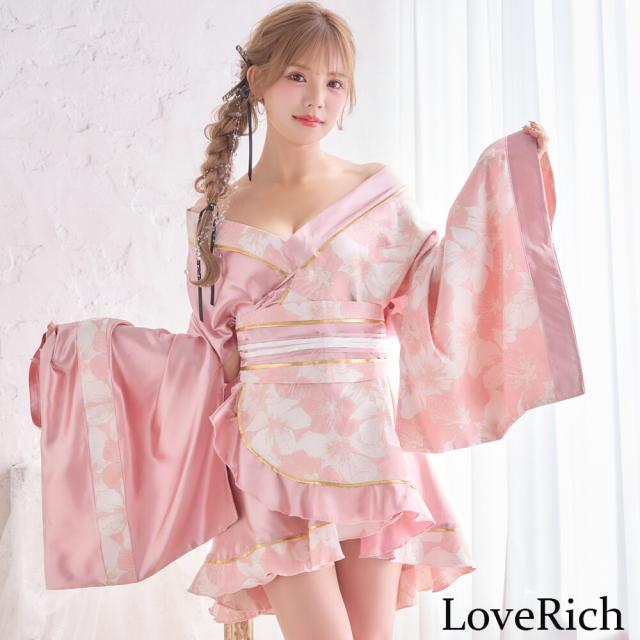 LoveRich ラブリッチ 【2点セット/2カラー】花柄 和柄 ツートン フリル ミニ 豪華 帯 リボン 花魁 着物 ドレス コスプレ イベント ハロウィン [1527]_8