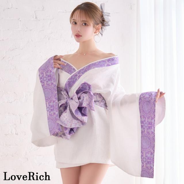LoveRich ラブリッチ 【高級ライン】【2点セット】和モダン ジャガード オフショル ミニ 豪華 帯 リボン 花魁 着物 ドレス コスプレ イベント ハロウィン [1533]_2