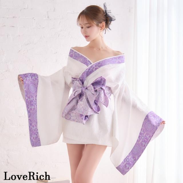 LoveRich ラブリッチ 【高級ライン】【2点セット】和モダン ジャガード オフショル ミニ 豪華 帯 リボン 花魁 着物 ドレス コスプレ イベント ハロウィン [1533]_4