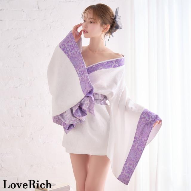 LoveRich ラブリッチ 【高級ライン】【2点セット】和モダン ジャガード オフショル ミニ 豪華 帯 リボン 花魁 着物 ドレス コスプレ イベント ハロウィン [1533]_6