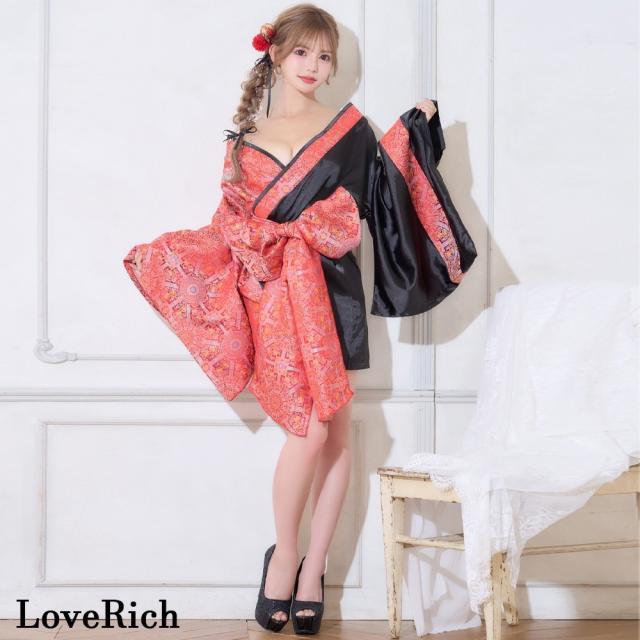 LoveRich ラブリッチ 【高級ライン】【2点セット/3カラー】バイカラー 花柄 和柄 オフショル ミニ 豪華 帯 リボン 花魁 着物 ドレス コスプレ イベント [1536]_3
