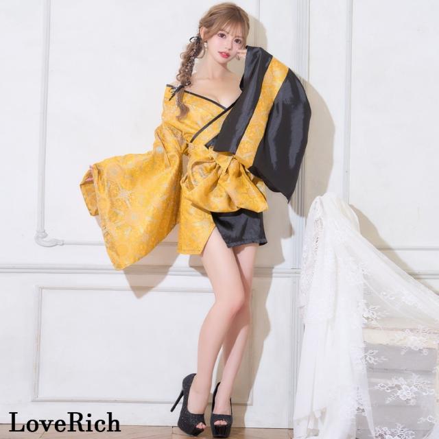 LoveRich ラブリッチ 【高級ライン】【2点セット/3カラー】バイカラー 花柄 和柄 オフショル ミニ 豪華 帯 リボン 花魁 着物 ドレス コスプレ イベント [1536]_9