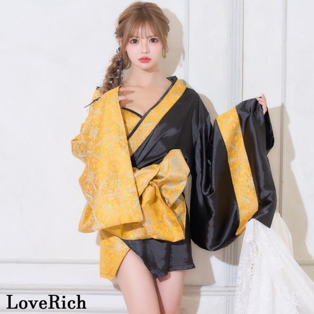LoveRich ラブリッチ 【高級ライン】【2点セット/3カラー】バイカラー 花柄 和柄 オフショル ミニ 豪華 帯 リボン 花魁 着物 ドレス コスプレ イベント [1536]_10