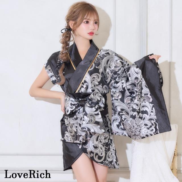 LoveRich ラブリッチ 【2点セット/2カラー】アシンメトリー 花柄 和柄 ミニ 豪華 帯 リボン 花魁 着物 ドレス コスプレ イベント ハロウィン [1543]_1