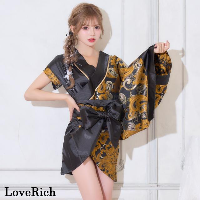 LoveRich ラブリッチ 【2点セット/2カラー】アシンメトリー 花柄 和柄 ミニ 豪華 帯 リボン 花魁 着物 ドレス コスプレ イベント ハロウィン [1543]_7