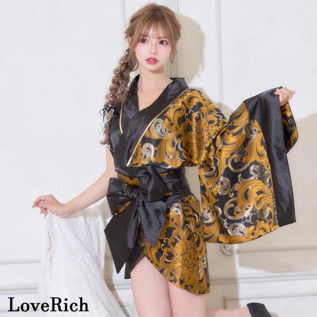 LoveRich ラブリッチ 【2点セット/2カラー】アシンメトリー 花柄 和柄 ミニ 豪華 帯 リボン 花魁 着物 ドレス コスプレ イベント ハロウィン [1543]_9