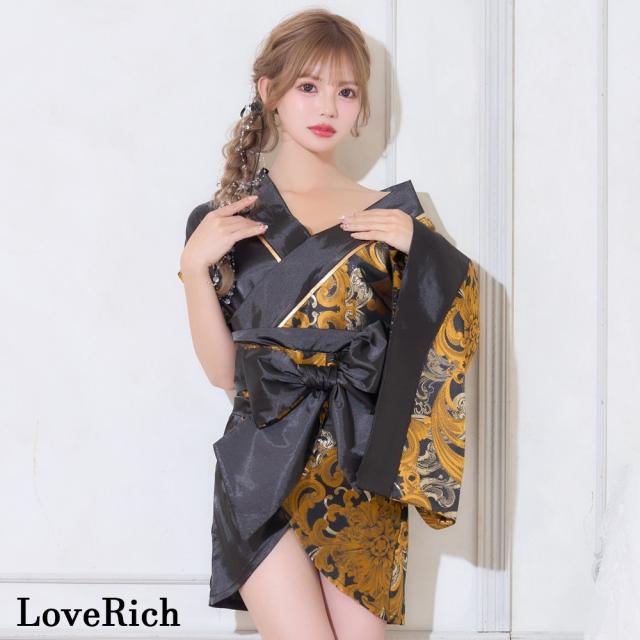 LoveRich ラブリッチ 【2点セット/2カラー】アシンメトリー 花柄 和柄 ミニ 豪華 帯 リボン 花魁 着物 ドレス コスプレ イベント ハロウィン [1543]_10