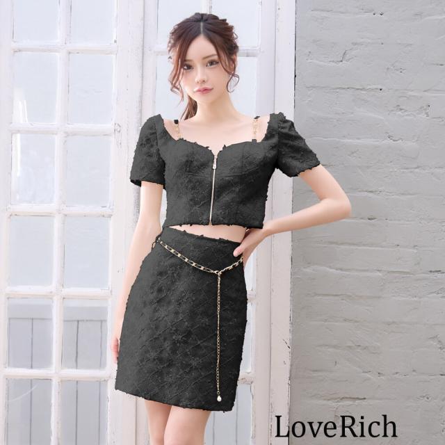 LoveRich ラブリッチ 【SMLサイズ/3カラー】セットアップ ファスナー チェーン パール ショルダーストーン タイト セクシー ミニドレス キャバドレス [1500]_1