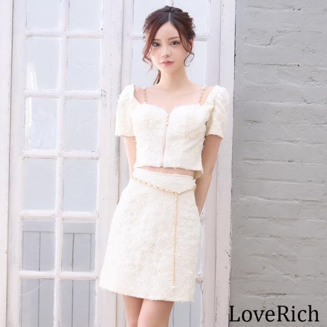 LoveRich ラブリッチ 【SMLサイズ/3カラー】セットアップ ファスナー チェーン パール ショルダーストーン タイト セクシー ミニドレス キャバドレス [1500]_5