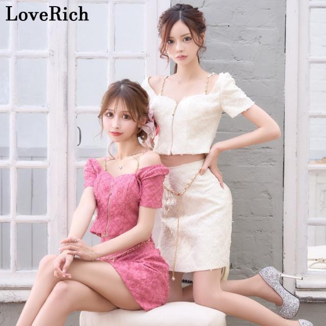 LoveRich ラブリッチ 【SMLサイズ/3カラー】セットアップ ファスナー チェーン パール ショルダーストーン タイト セクシー ミニドレス キャバドレス [1500]_11