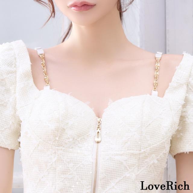 LoveRich ラブリッチ 【SMLサイズ/3カラー】セットアップ ファスナー チェーン パール ショルダーストーン タイト セクシー ミニドレス キャバドレス [1500]_12