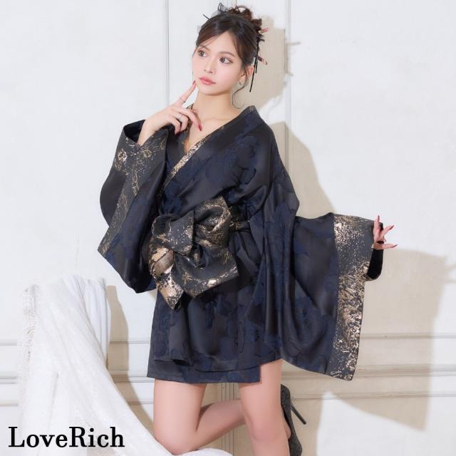 LoveRich ラブリッチ 【高級ライン】【2カラー/2点セット】花柄 オフショル ミニ 豪華 帯 リボン 花魁 着物 ドレス コスプレ イベント ハロウィン [1510]_1