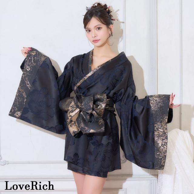 LoveRich ラブリッチ 【高級ライン】【2カラー/2点セット】花柄 オフショル ミニ 豪華 帯 リボン 花魁 着物 ドレス コスプレ イベント ハロウィン [1510]_2