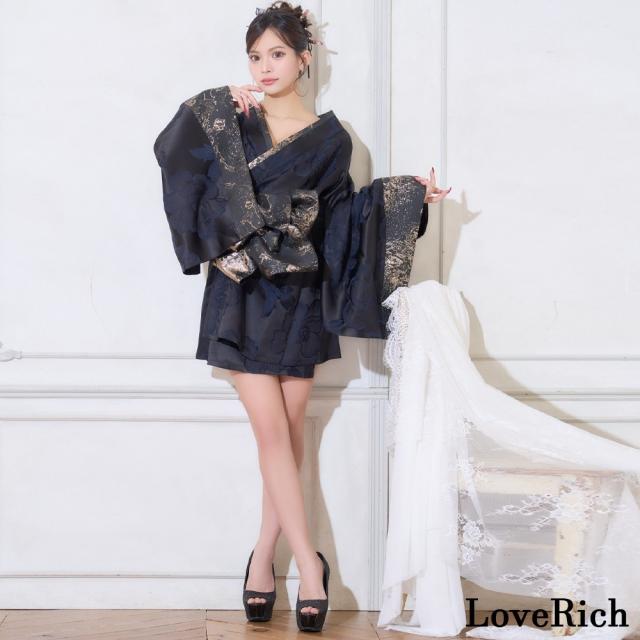 LoveRich ラブリッチ 【高級ライン】【2カラー/2点セット】花柄 オフショル ミニ 豪華 帯 リボン 花魁 着物 ドレス コスプレ イベント ハロウィン [1510]_3
