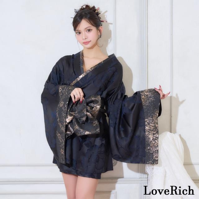 LoveRich ラブリッチ 【高級ライン】【2カラー/2点セット】花柄 オフショル ミニ 豪華 帯 リボン 花魁 着物 ドレス コスプレ イベント ハロウィン [1510]_4