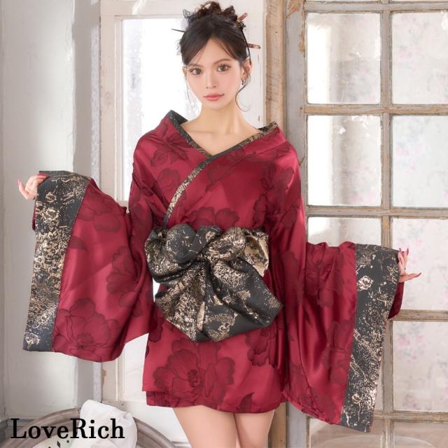 LoveRich ラブリッチ 【高級ライン】【2カラー/2点セット】花柄 オフショル ミニ 豪華 帯 リボン 花魁 着物 ドレス コスプレ イベント ハロウィン [1510]_5