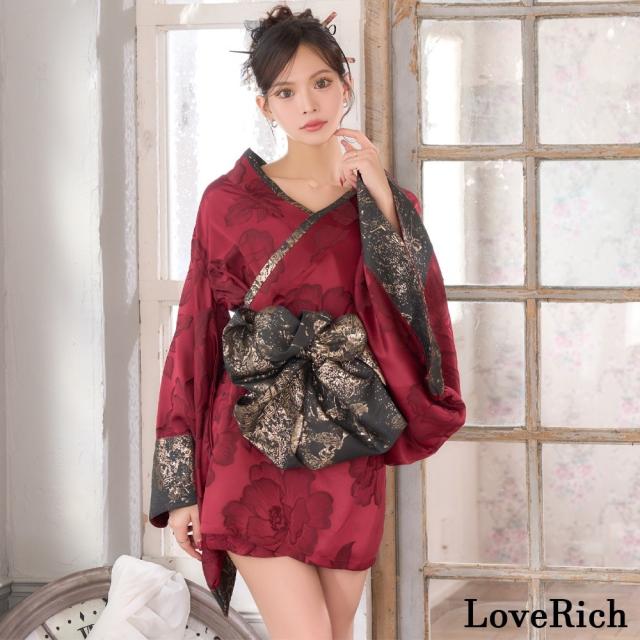 LoveRich ラブリッチ 【高級ライン】【2カラー/2点セット】花柄 オフショル ミニ 豪華 帯 リボン 花魁 着物 ドレス コスプレ イベント ハロウィン [1510]_6