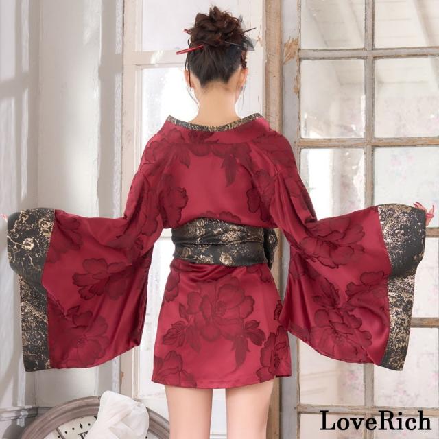 LoveRich ラブリッチ 【高級ライン】【2カラー/2点セット】花柄 オフショル ミニ 豪華 帯 リボン 花魁 着物 ドレス コスプレ イベント ハロウィン [1510]_13