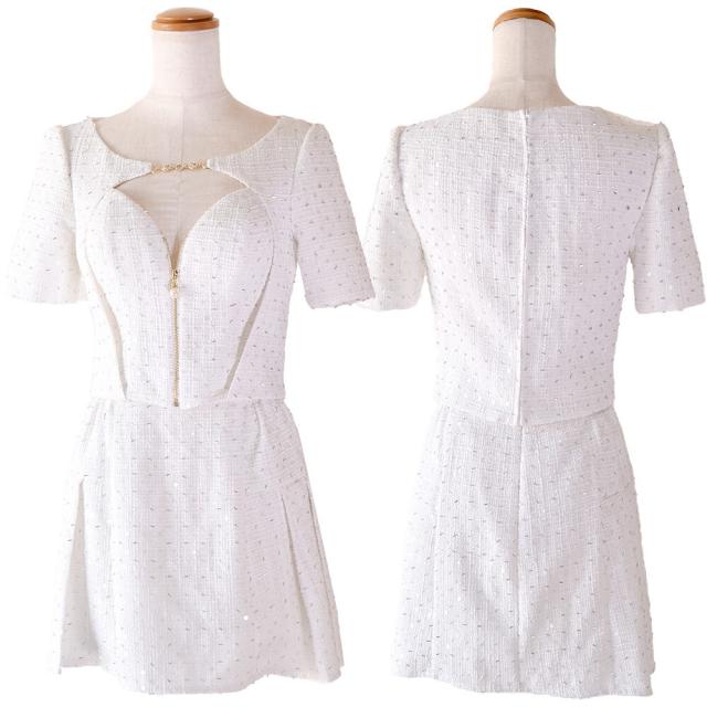 LoveRich ラブリッチ 【SMLサイズ/3カラー】散りばめスパンコール パールファスナー セットアップ 半袖 セクシー ミニドレス キャバドレス [1518]