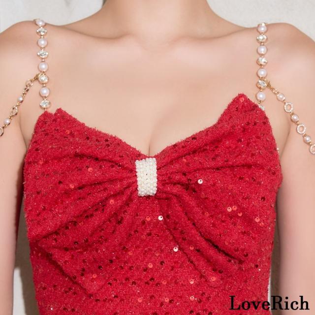 LoveRich ラブリッチ 【SMLサイズ】リボン スパンコール パール チェーン スリット 美胸 美脚 タイト ミニドレス キャバドレス [1521]_8