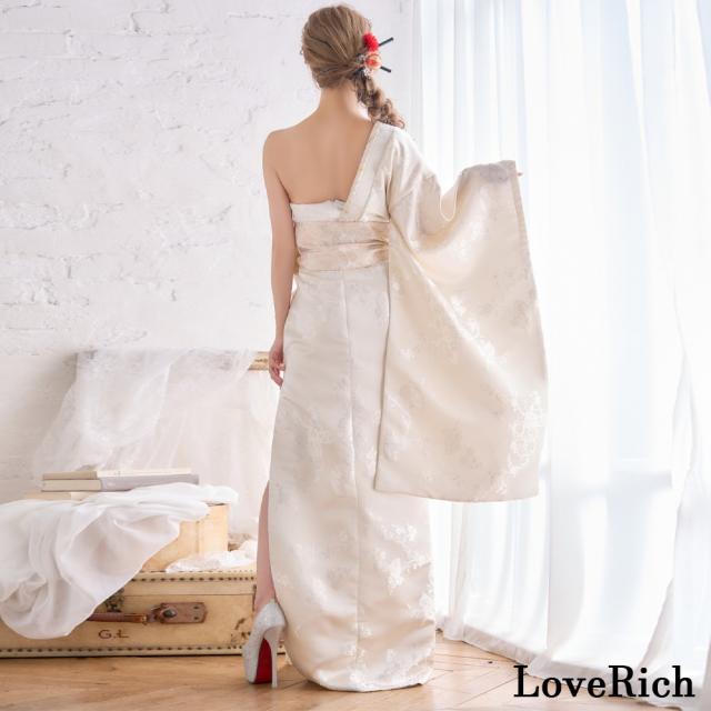 LoveRich ラブリッチ 【高級ライン】【2カラー/2点セット】ワンショル アシンメトリー 花柄 スリット 豪華 帯 花魁 着物 ドレス コスプレ キャバドレス [1522]_15