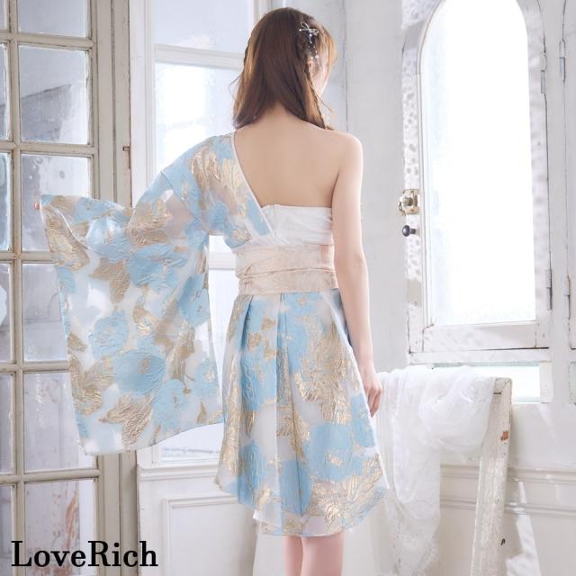 LoveRich ラブリッチ 【高級ライン】【4カラー/2点セット】ワンショル アシンメトリー 花柄 レース ミニ 豪華 帯 花魁 着物 ドレス コスプレ キャバドレス[1524]_15