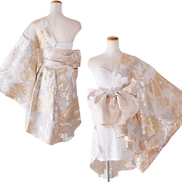 LoveRich ラブリッチ 【高級ライン】【4カラー/2点セット】ワンショル アシンメトリー 花柄 レース ミニ 豪華 帯 花魁 着物 ドレス コスプレ キャバドレス[1524]_18