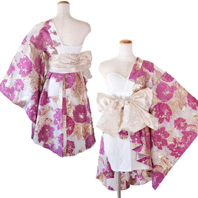 LoveRich ラブリッチ 【高級ライン】【4カラー/2点セット】ワンショル アシンメトリー 花柄 レース ミニ 豪華 帯 花魁 着物 ドレス コスプレ キャバドレス[1524]_19