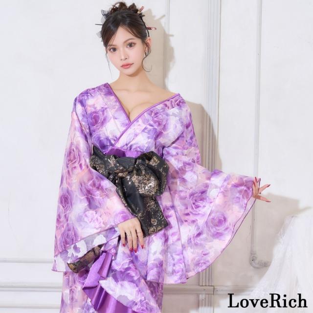 LoveRich ラブリッチ 【高級ライン】【2カラー/2点セット】艶薔薇 フリル 花柄 ロング 豪華 帯 花魁 着物 ドレス コスプレ ハロウィン キャバドレス [1530]_3