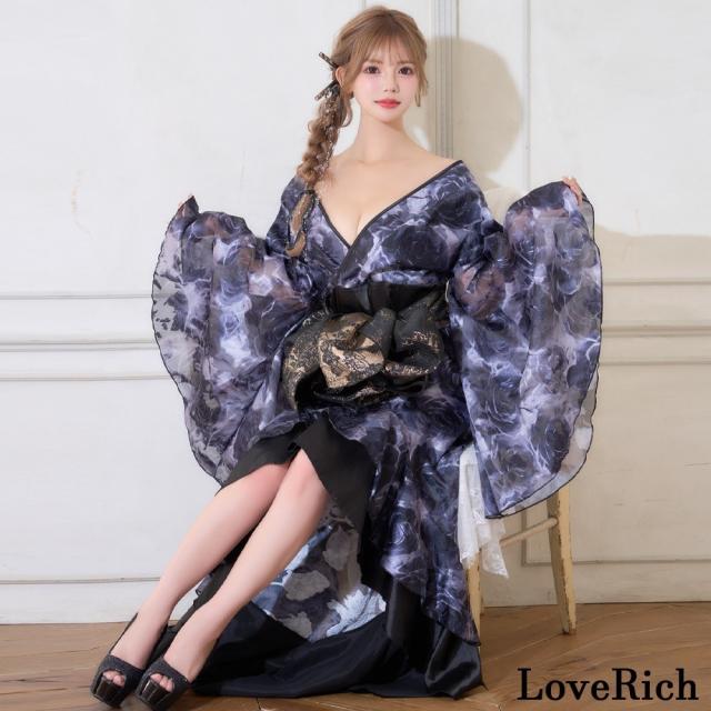 LoveRich ラブリッチ 【高級ライン】【2カラー/2点セット】艶薔薇 フリル 花柄 ロング 豪華 帯 花魁 着物 ドレス コスプレ ハロウィン キャバドレス [1530]_6