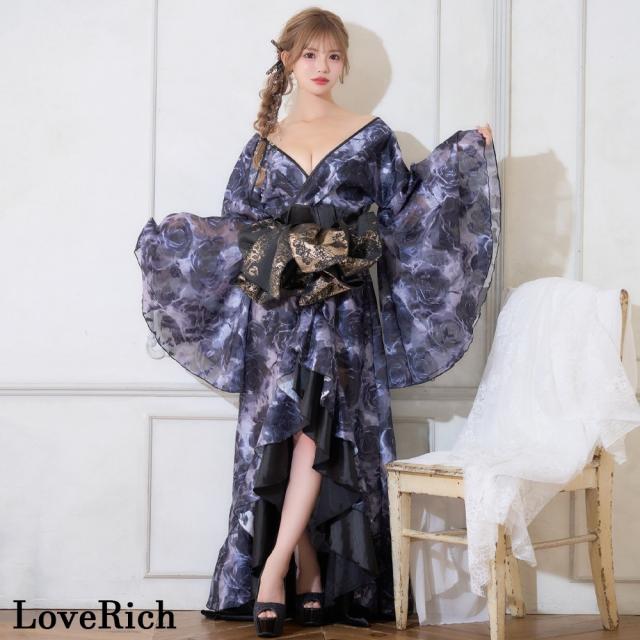 LoveRich ラブリッチ 【高級ライン】【2カラー/2点セット】艶薔薇 フリル 花柄 ロング 豪華 帯 花魁 着物 ドレス コスプレ ハロウィン キャバドレス [1530]_9