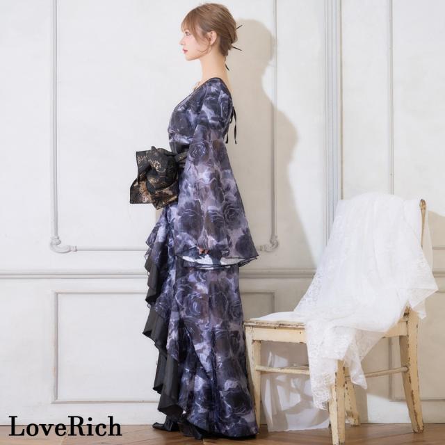 LoveRich ラブリッチ 【高級ライン】【2カラー/2点セット】艶薔薇 フリル 花柄 ロング 豪華 帯 花魁 着物 ドレス コスプレ ハロウィン キャバドレス [1530]_14