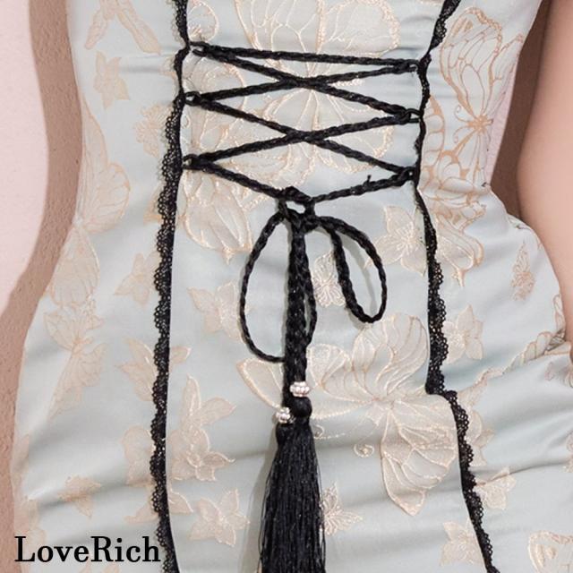 LoveRich ラブリッチ 【SMLサイズ/2カラー】蝶々柄 ウエスト編み上げ レースアップ デコルテカット チャイナドレス イベント ハロウィン キャバドレス [1537]_18