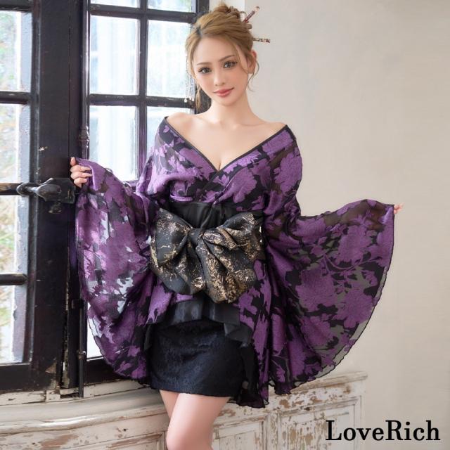 LoveRich ラブリッチ 【高級ライン】【2点セット】雅艶 花柄 シフォン レース ミニ 豪華 帯 花魁 着物 ドレス コスプレ ハロウィン キャバドレス [1540]_1