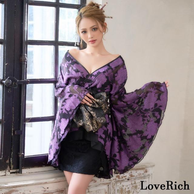 LoveRich ラブリッチ 【高級ライン】【2点セット】雅艶 花柄 シフォン レース ミニ 豪華 帯 花魁 着物 ドレス コスプレ ハロウィン キャバドレス [1540]_4