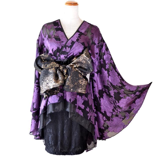 LoveRich ラブリッチ 【高級ライン】【2点セット】雅艶 花柄 シフォン レース ミニ 豪華 帯 花魁 着物 ドレス コスプレ ハロウィン キャバドレス [1540]_12