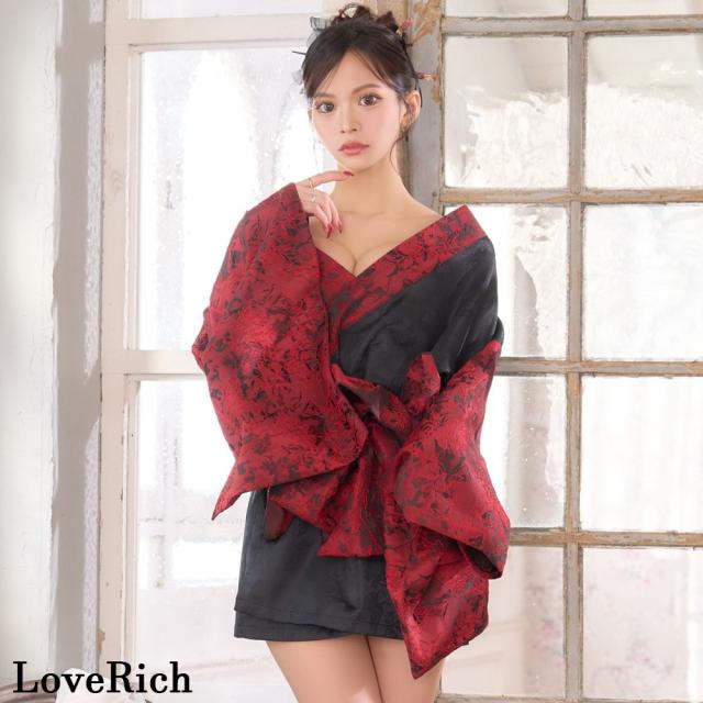 LoveRich ラブリッチ 【高級ライン】【2点セット】バイカラー 花柄 和柄 オフショル ミニ 豪華 帯 リボン 花魁 着物 ドレス コスプレ イベント ハロウィン[1542]_6