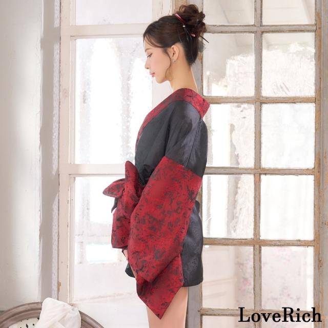 LoveRich ラブリッチ 【高級ライン】【2点セット】バイカラー 花柄 和柄 オフショル ミニ 豪華 帯 リボン 花魁 着物 ドレス コスプレ イベント ハロウィン[1542]_10